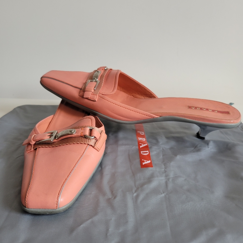 Prada Women's Pink and Orange Mules. Size US 9.5 EU 40